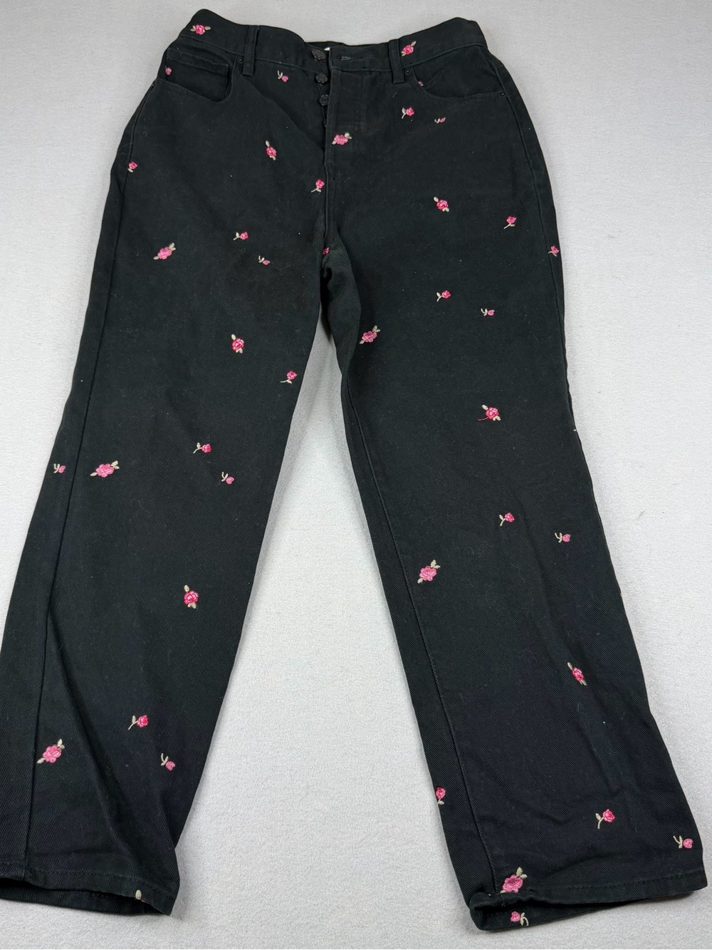 PacSun High Rise Straight Jeans Womens 28 Black Pink Rose Embroidered NWT
